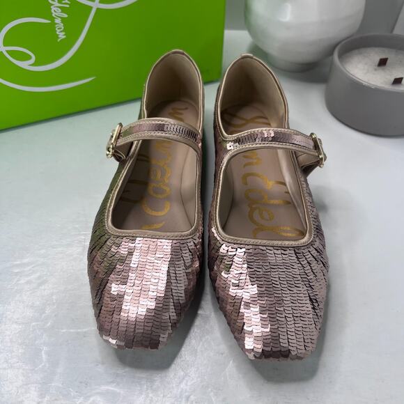 Sam Edelman Michaela Glamour Mary Jane Flats Gold Sequins Women's 10 Tried On - Picture 5 of 10